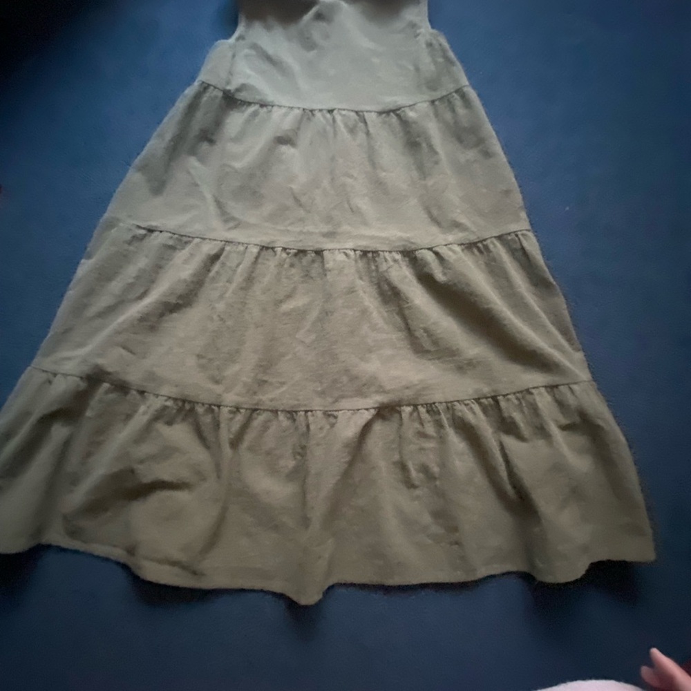 Tiered Olive Green Midi  Dress - Flowy Summer Style